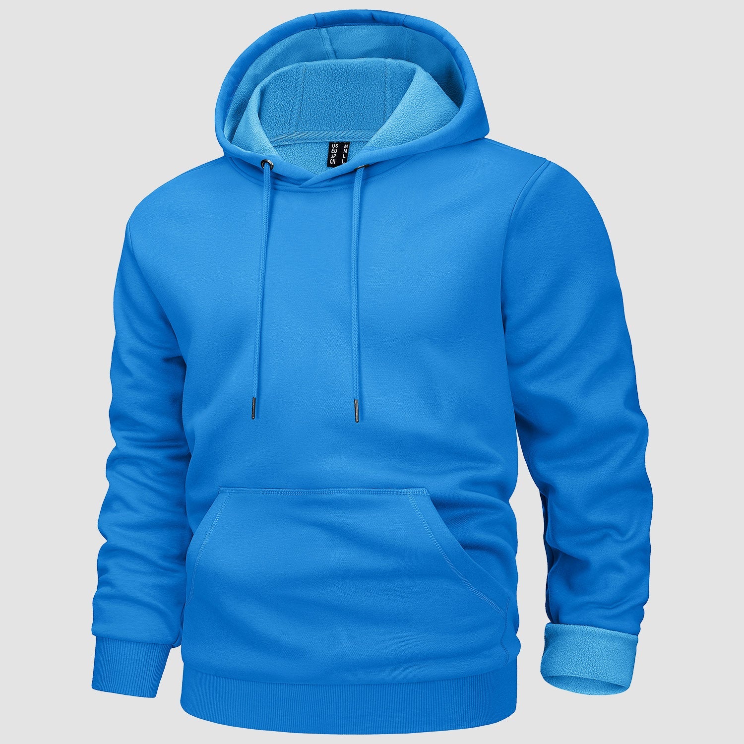 Men's fleece-lined workout hoodie with kangaroo pocket, flexible athletic fit for outdoor training