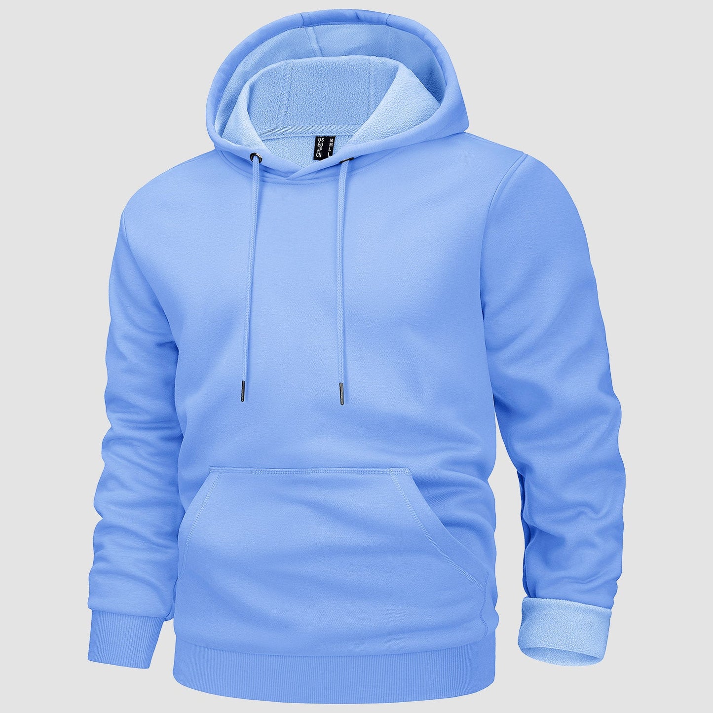 Men's fleece-lined workout hoodie with kangaroo pocket, athletic fit, soft polyester-cotton blend
