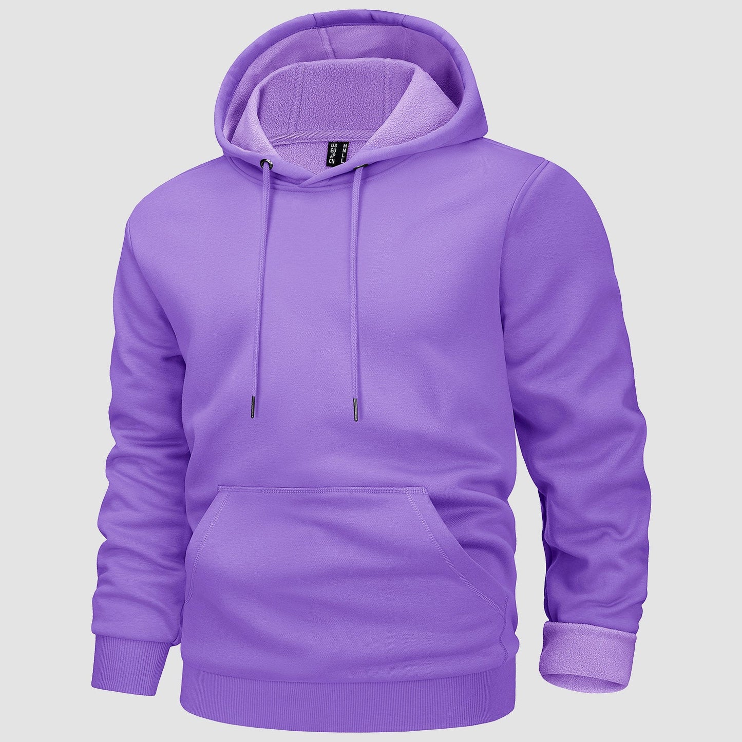 Men's fleece-lined workout hoodie with kangaroo pocket, flexible fit for outdoor training comfort