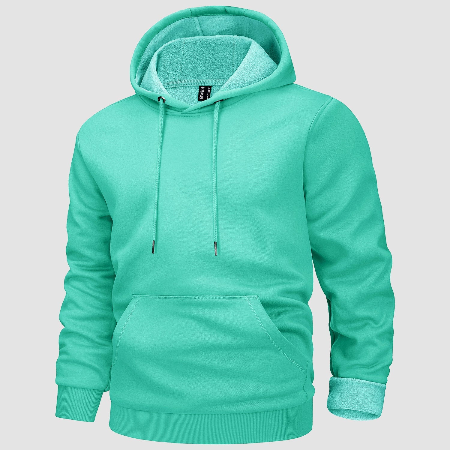 Men's fleece-lined workout hoodie in neutral tone, athletic fit with front kangaroo pocket for warmth