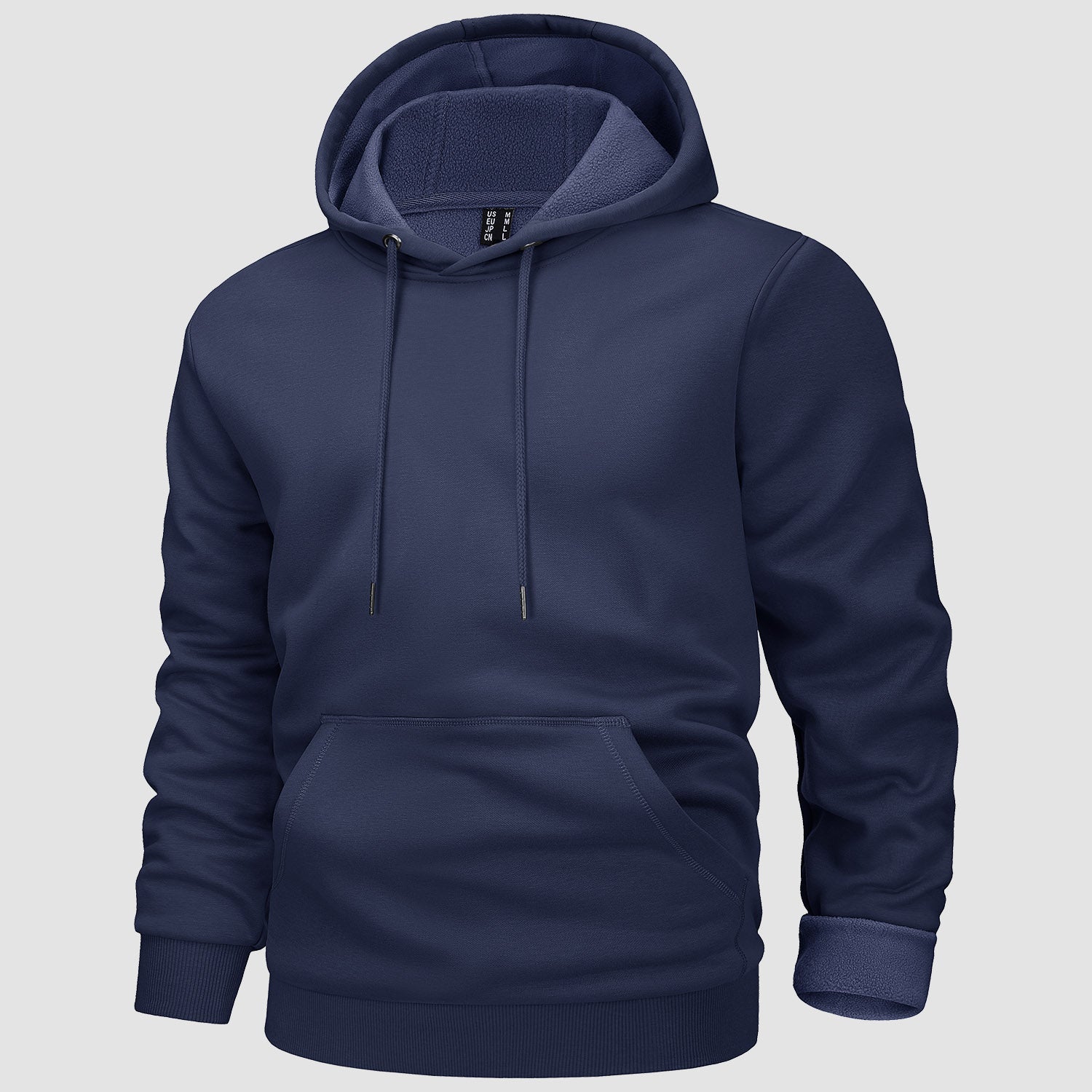 Men's fleece-lined workout hoodie with kangaroo pocket, flexible fit for outdoor training comfort