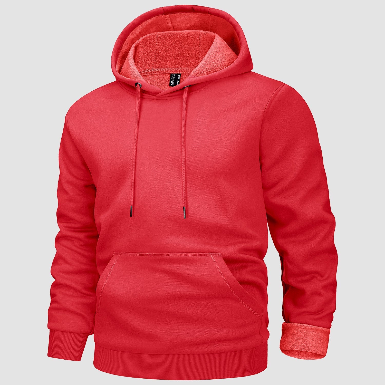 Men's fleece-lined workout hoodie in neutral tones, athletic fit with front kangaroo pocket for warmth