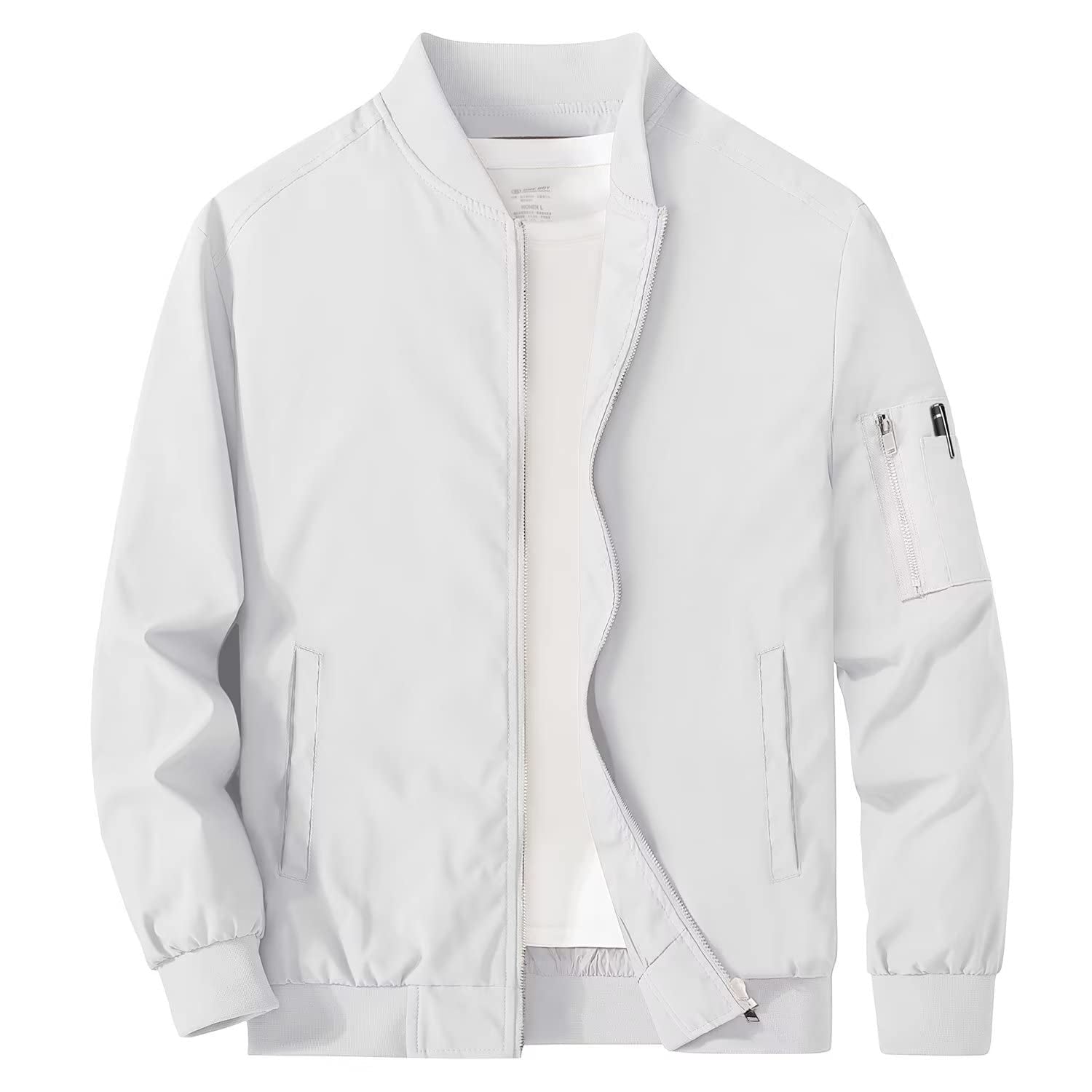 Men's lightweight windproof bomber jacket with multi-pocket utility and zippered sleeve pockets