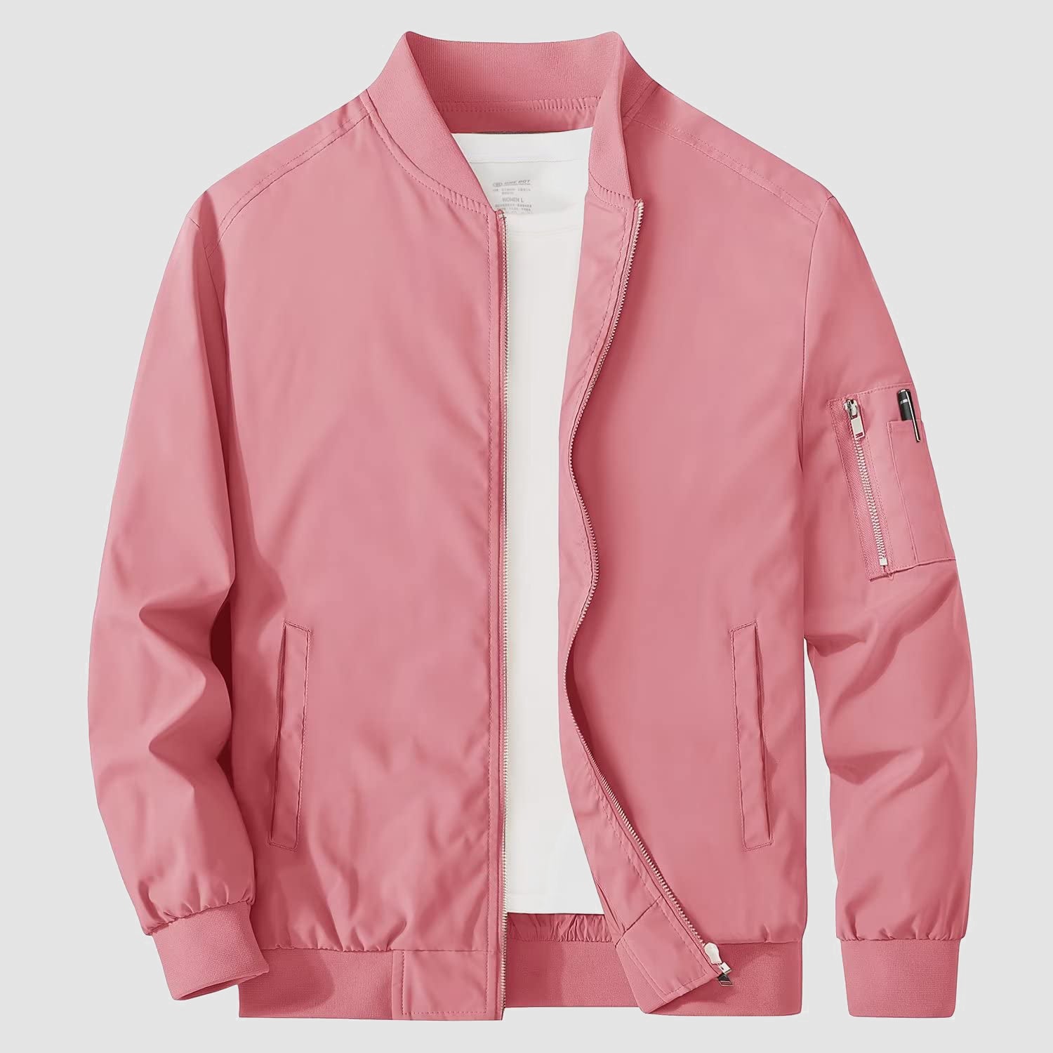 Men's lightweight windproof bomber jacket with multi-pocket utility and zippered sleeve pockets