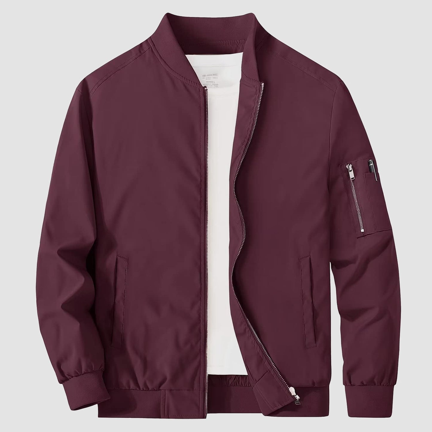 Men's lightweight windproof bomber jacket with multi-pocket utility and zippered sleeve pockets