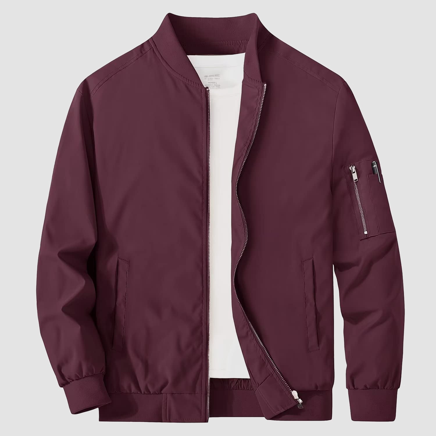Men's lightweight windproof bomber jacket with multi-pocket utility and zippered sleeve pockets