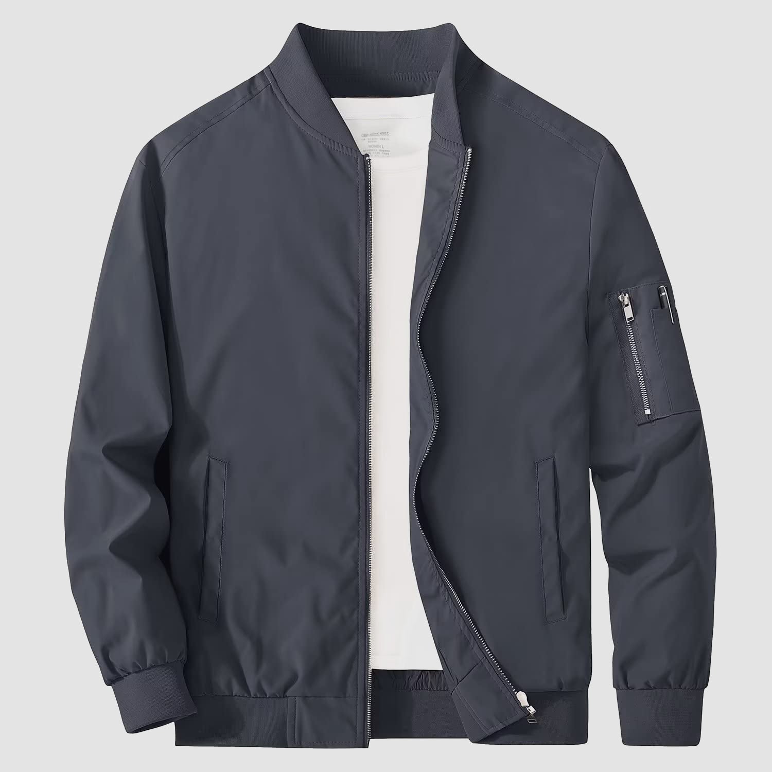 Men's lightweight windproof bomber jacket with multi-pocket utility and zippered sleeve pockets