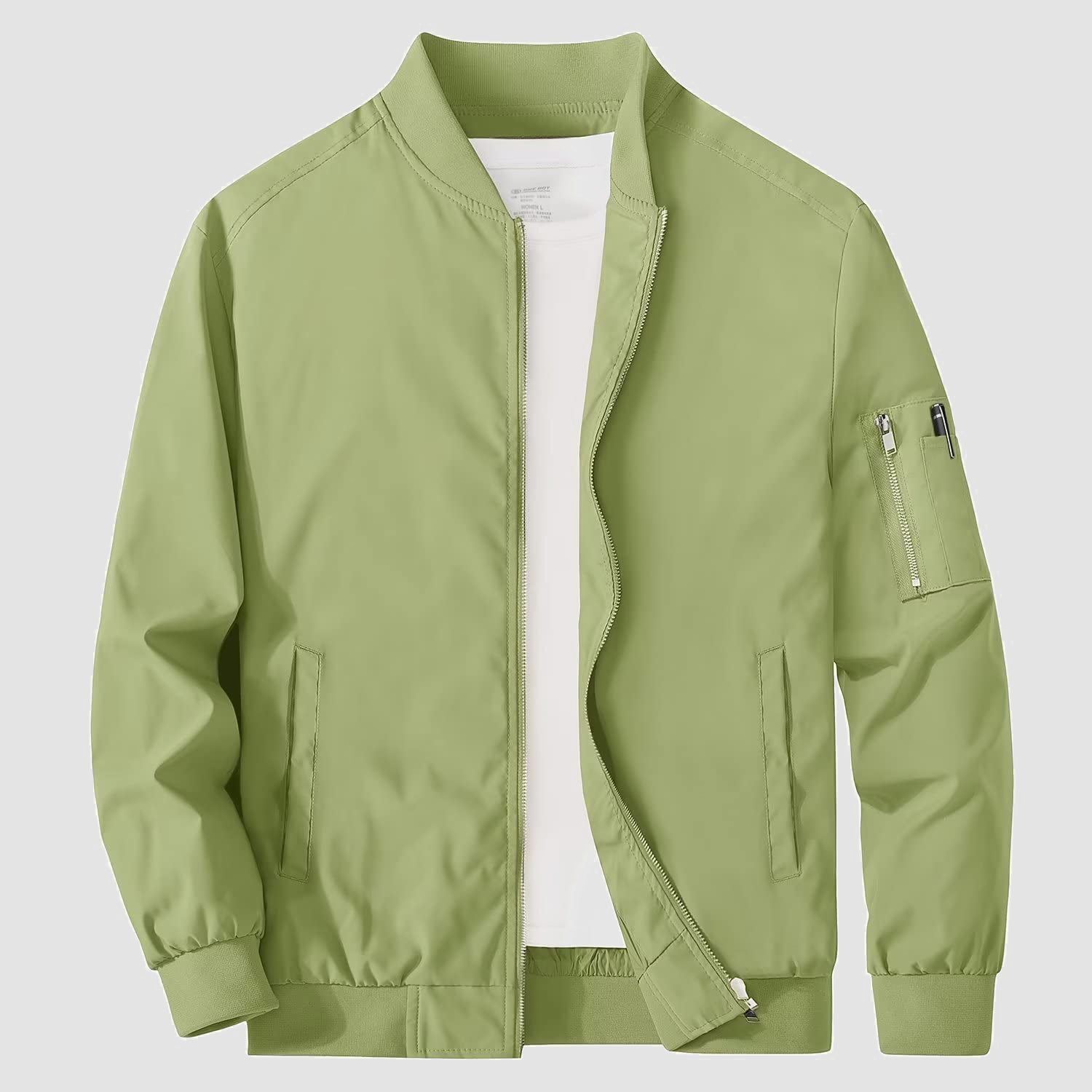 Men's lightweight windproof bomber jacket with multi-pocket utility design and zippered sleeve pockets