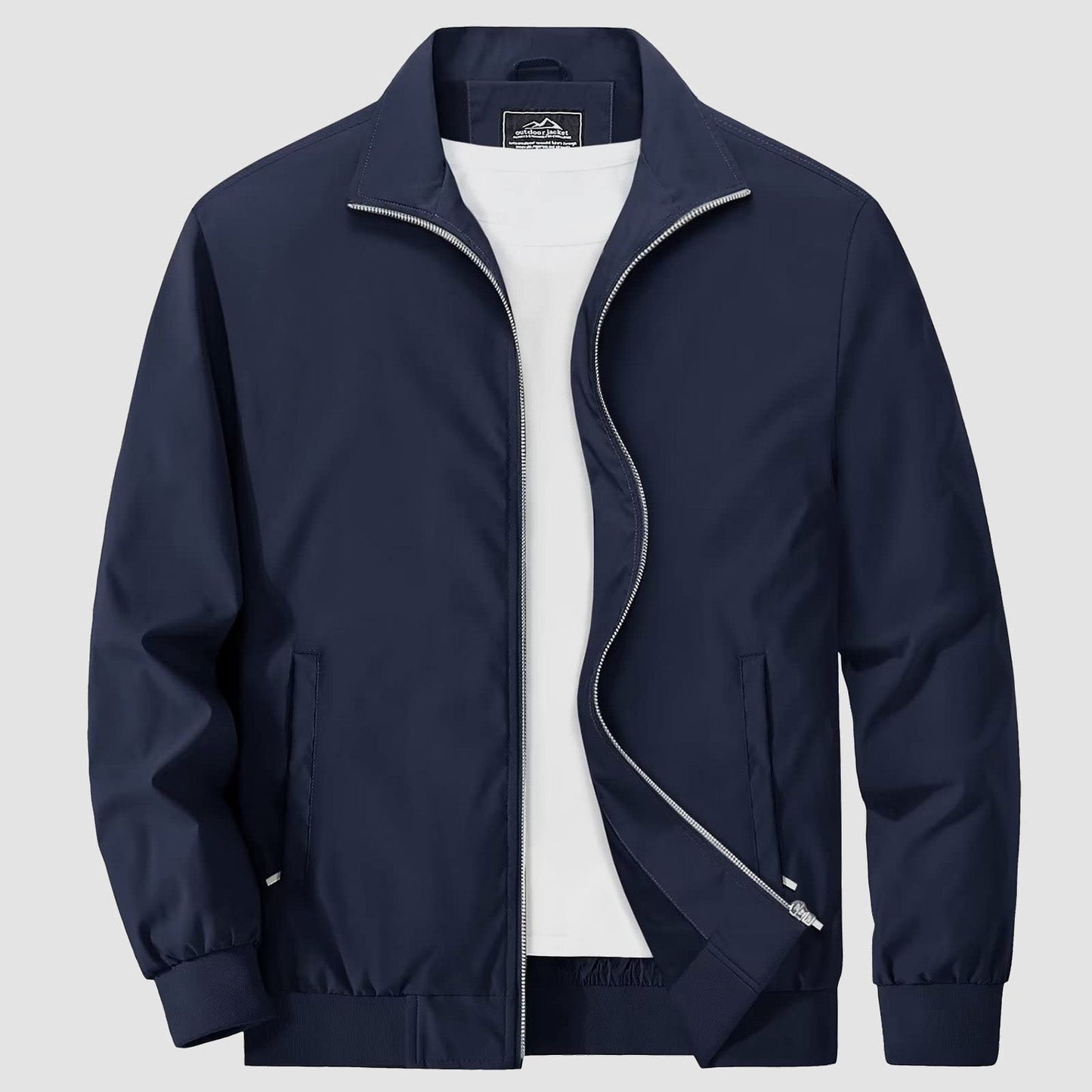 Men's lightweight windproof jacket stand collar breathable polyester outerwear all-season versatile