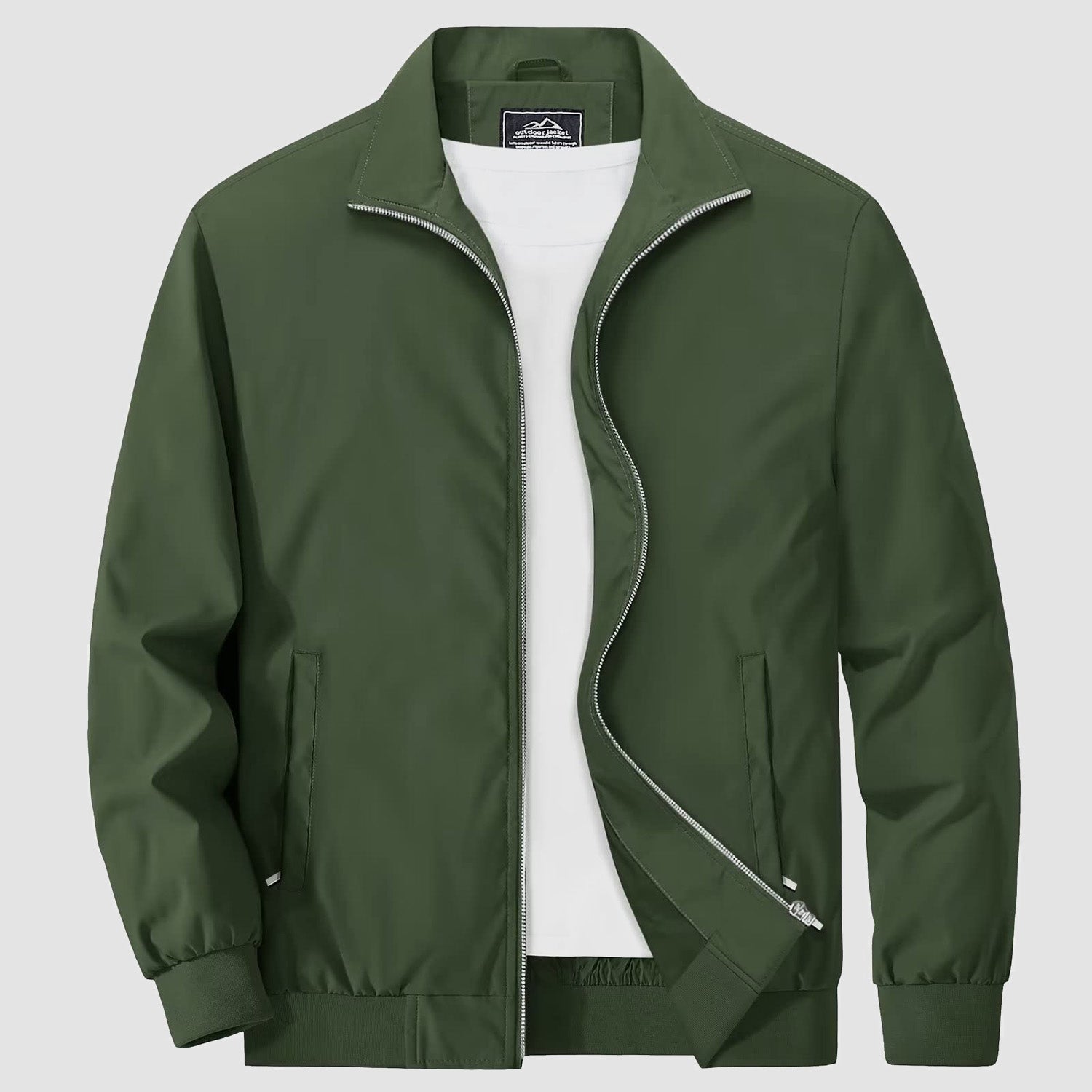 Men's lightweight windproof jacket stand collar breathable polyester outerwear all-season versatile fit