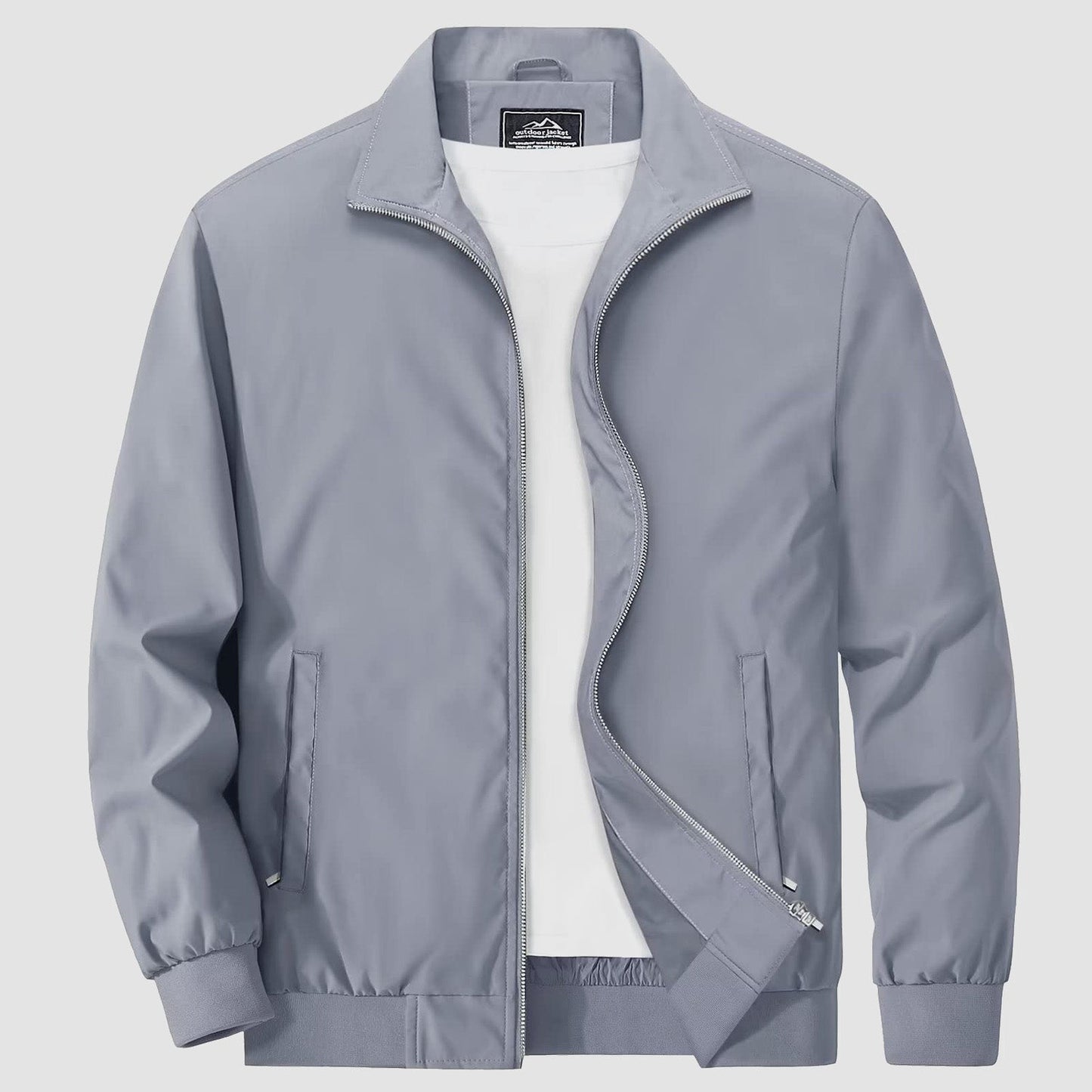Men's lightweight windproof jacket stand collar breathable polyester outerwear all-season versatile