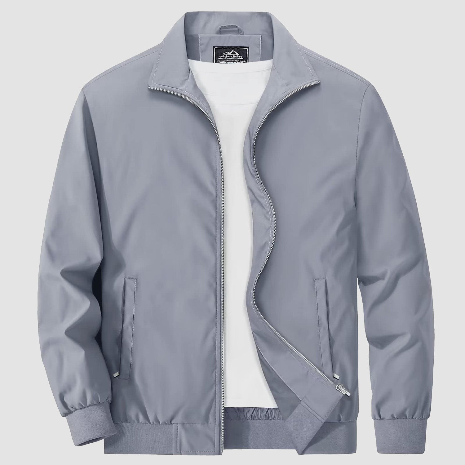 Men's lightweight windproof jacket stand collar breathable polyester outerwear all-season versatile
