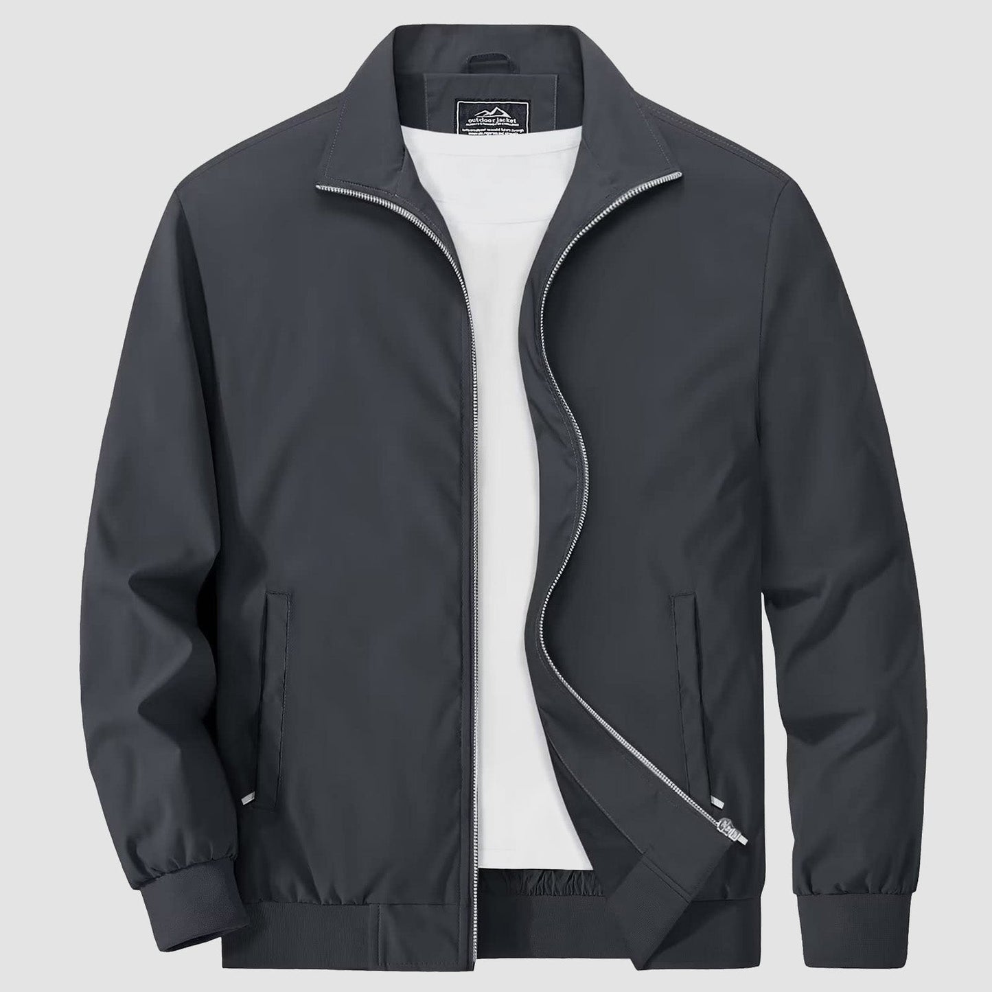 Men's lightweight windproof jacket stand collar breathable polyester outerwear all-season versatile fit