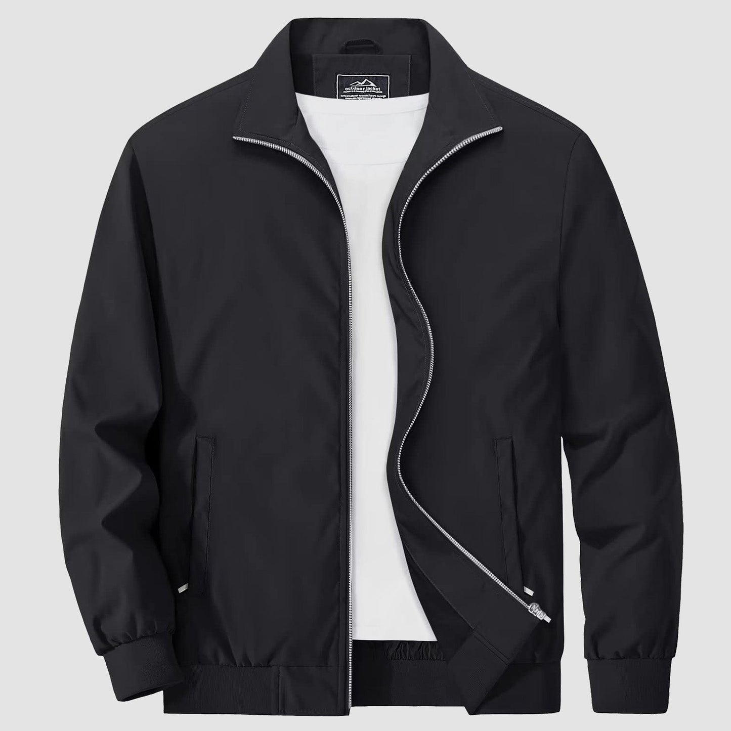 Men's lightweight windproof jacket stand collar polyester breathable outerwear all-season versatile