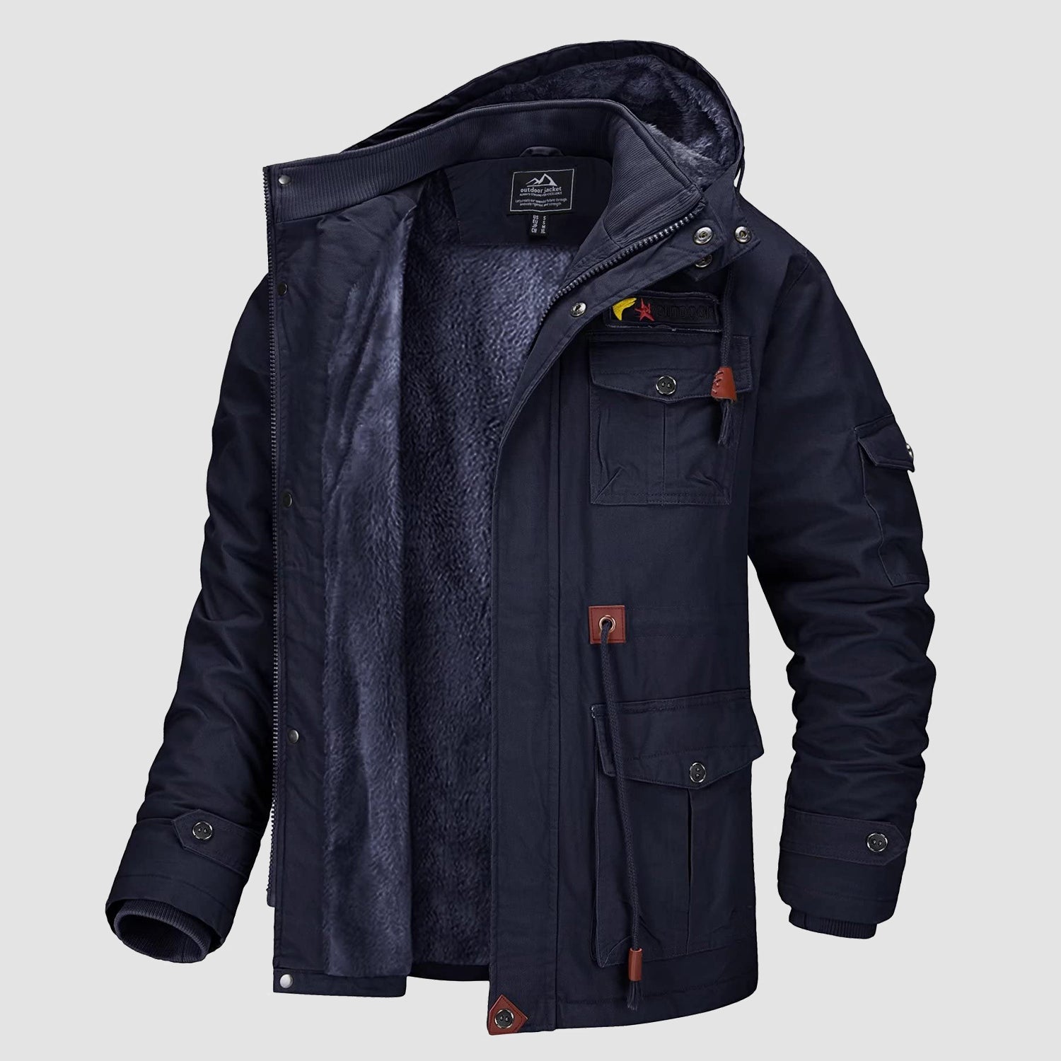 Men's fleece-lined military parka jacket waterproof insulated winter outerwear for cold weather