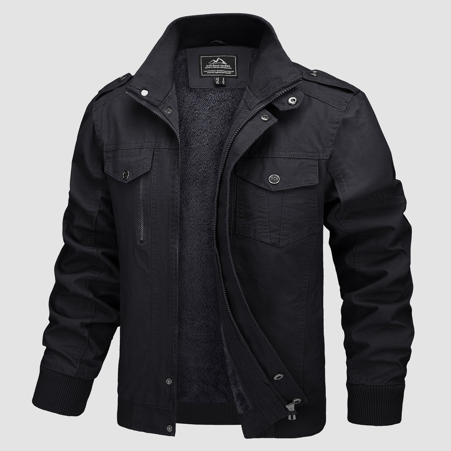Men's lightweight cotton bomber jacket fleece-lined military style zip-up outerwear in durable cargo design
