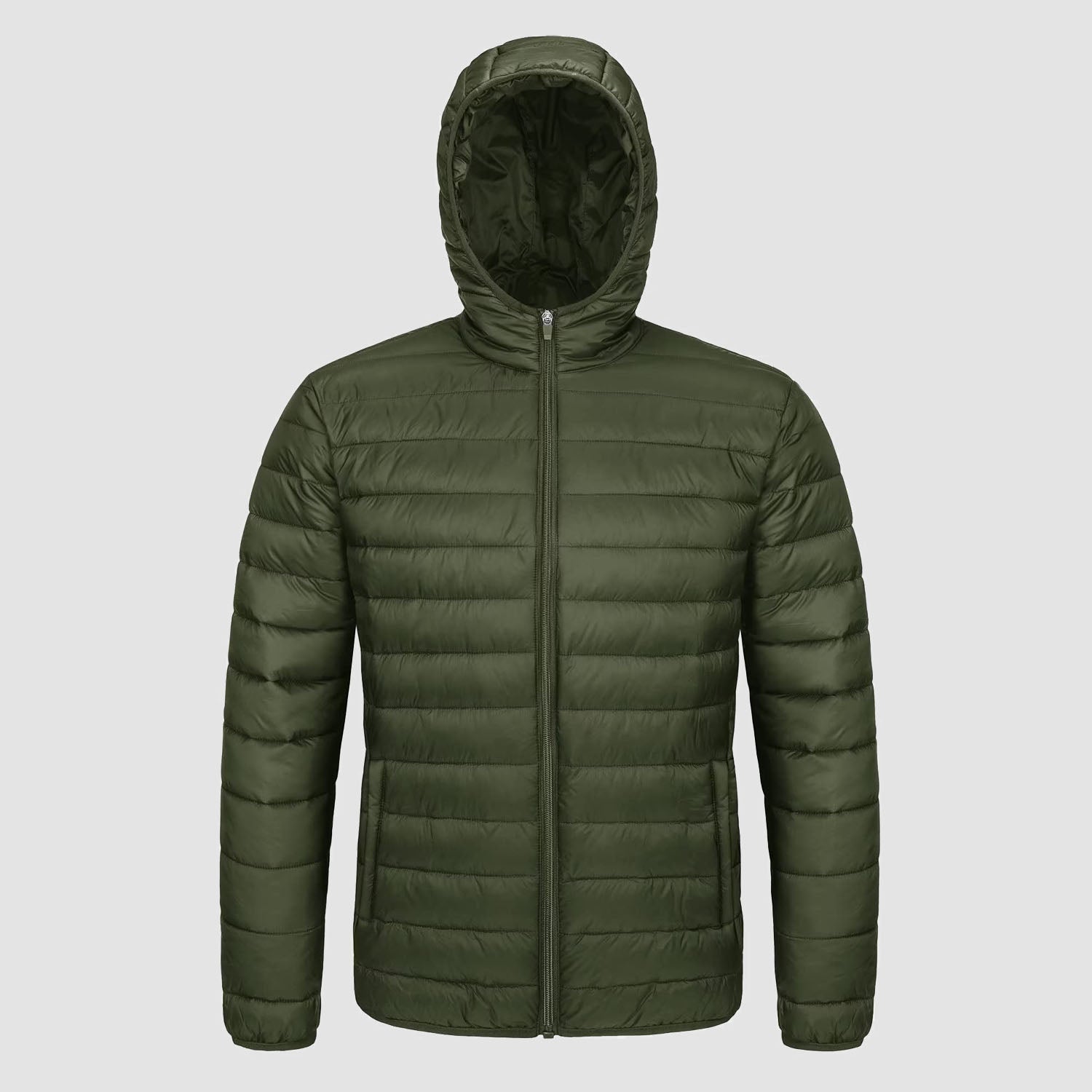 Men's lightweight quilted hooded puffer jacket full-zip navy blue windproof slim fit