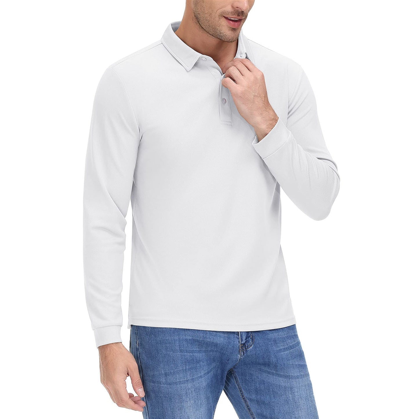 Men's long sleeve quick-dry polo shirt UPF sun protection lightweight breathable moisture-wicking outdoor