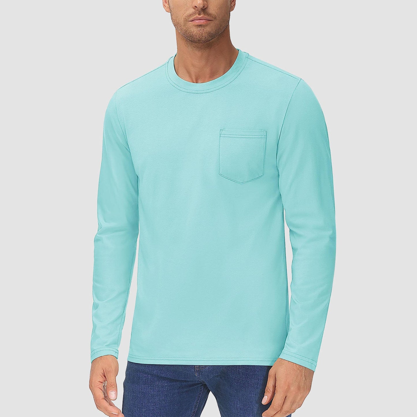 Men's lightweight long sleeve cotton shirt in solid colors, breathable moisture-wicking casual everyday fit