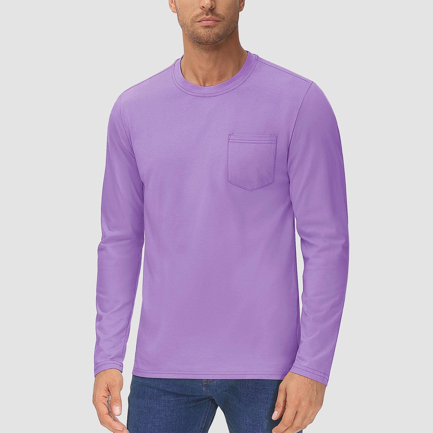 Men's lightweight long sleeve cotton shirt in solid colors, breathable moisture-wicking casual everyday fit