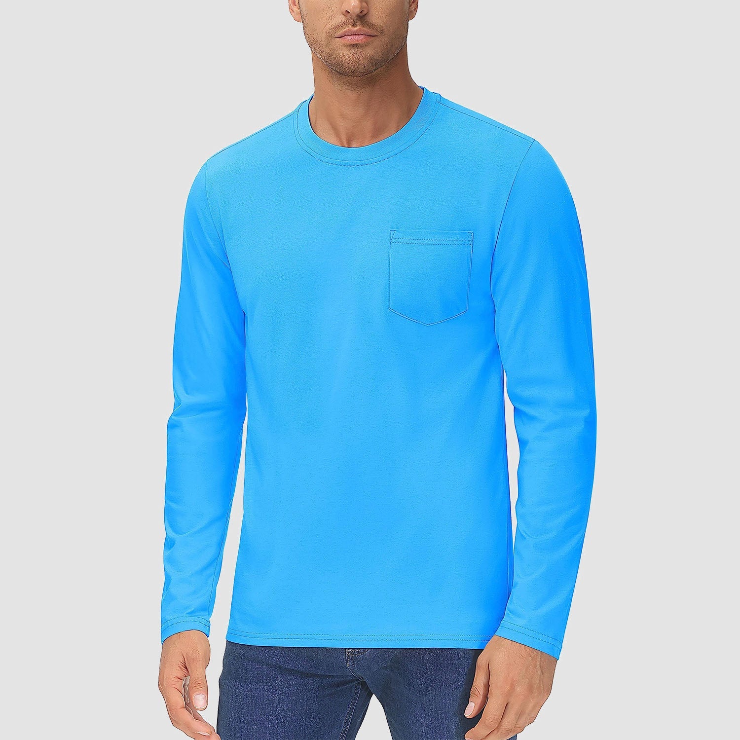 Men's lightweight long sleeve cotton shirt in solid colors, breathable moisture-wicking casual everyday fit