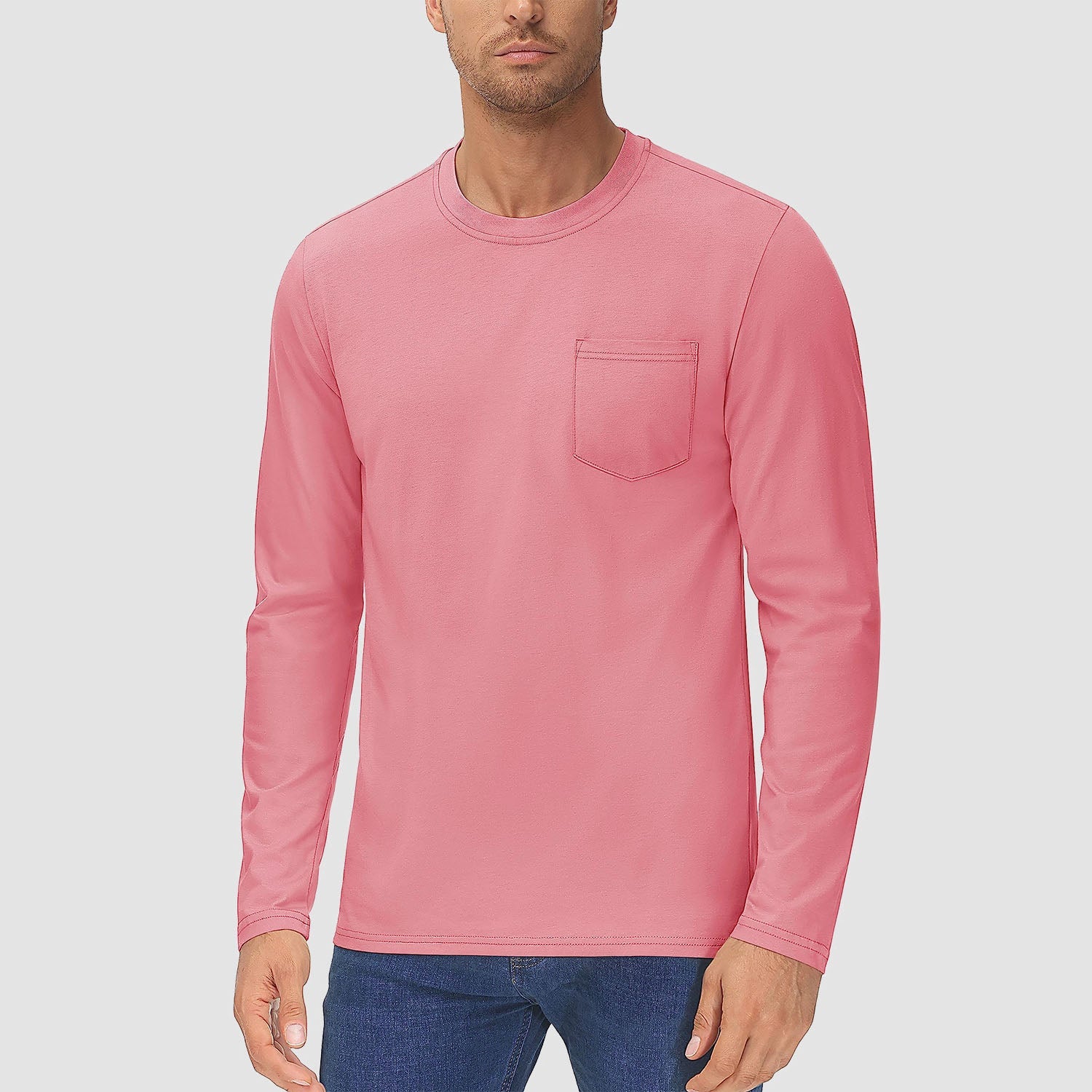 Men's lightweight long sleeve cotton shirt in solid colors, breathable moisture-wicking casual everyday fit
