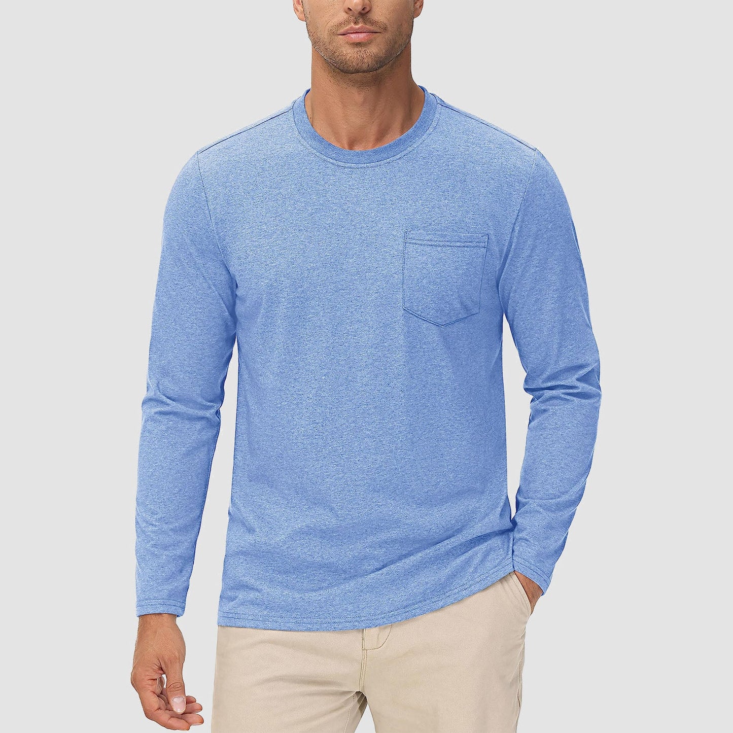 Men's lightweight long sleeve cotton shirt in solid colors, breathable moisture-wicking casual everyday fit