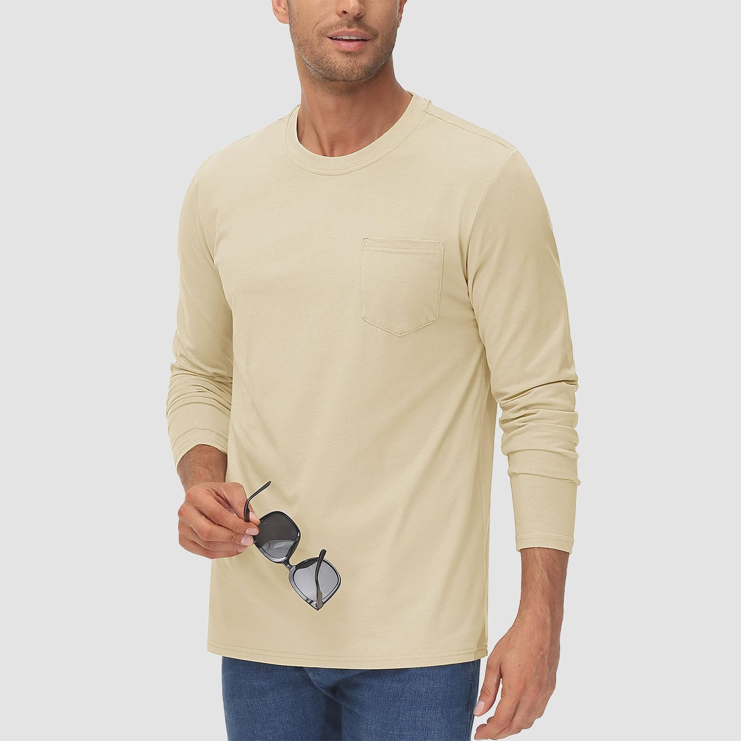 Men's lightweight long sleeve cotton shirt in solid colors, breathable moisture-wicking casual everyday fit