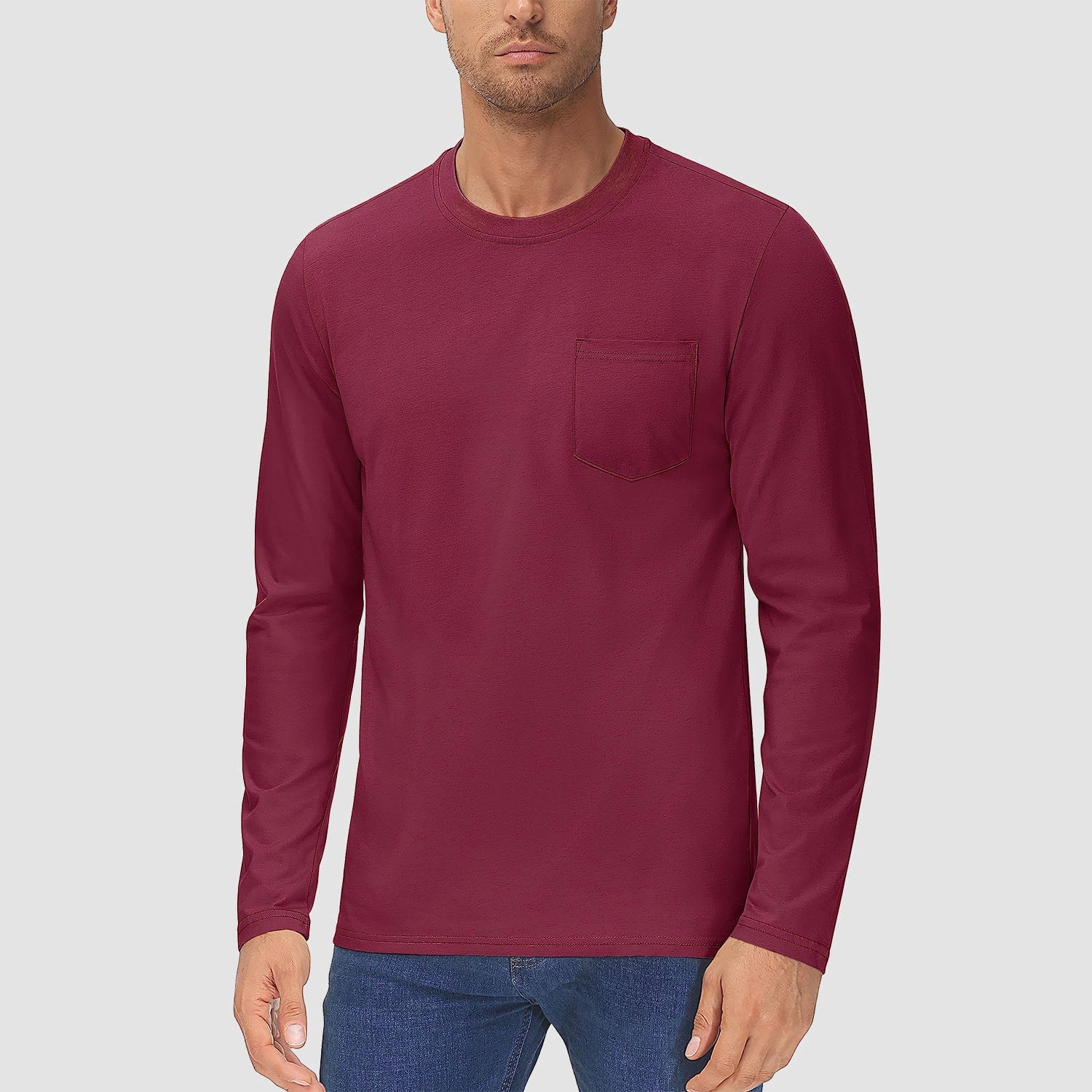 Men's lightweight long sleeve cotton shirt in solid colors, breathable moisture-wicking casual everyday fit