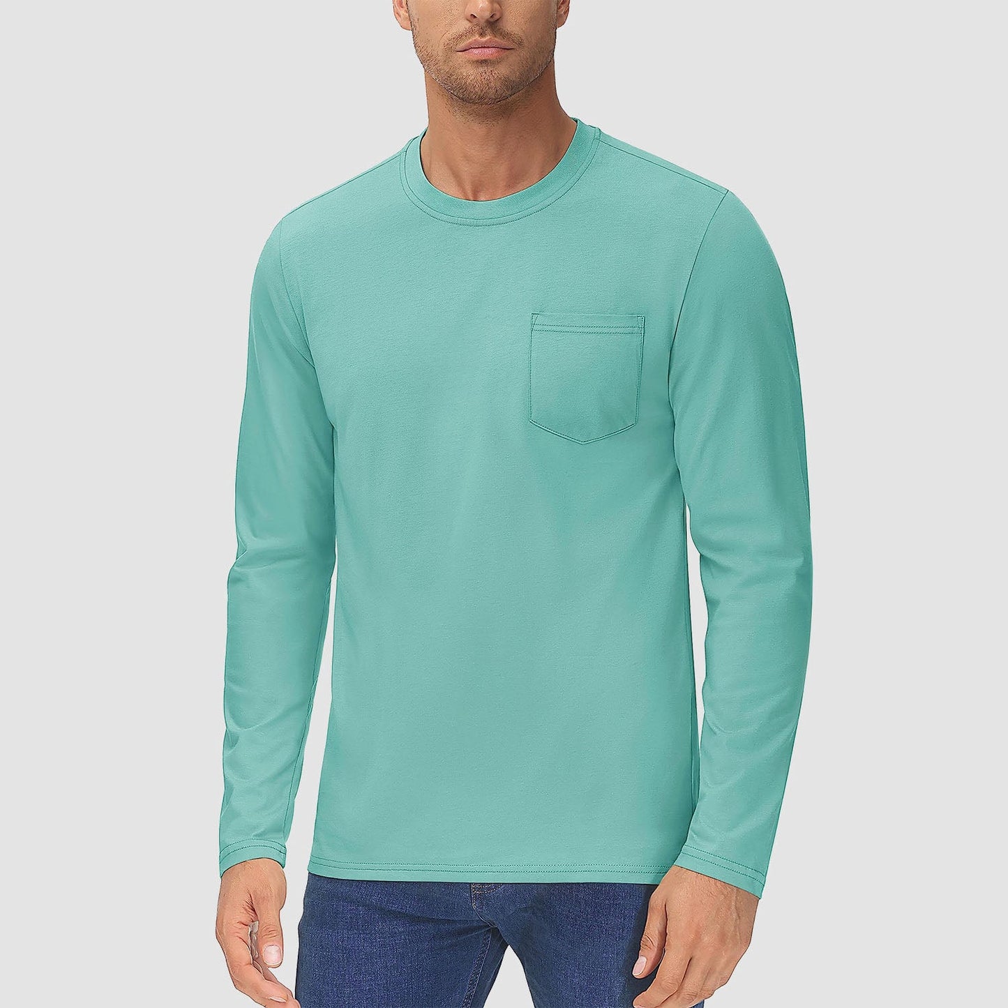 Men's lightweight long sleeve cotton shirt in solid colors, breathable moisture-wicking casual fit for everyday wear