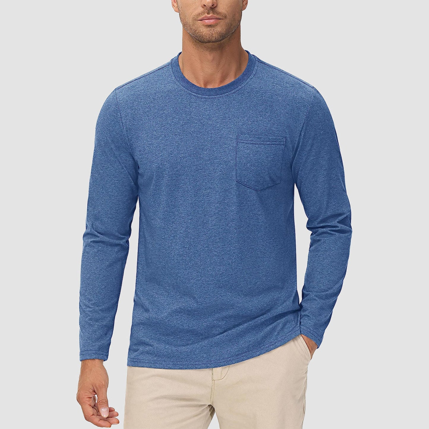 Men's lightweight long sleeve cotton shirt in solid colors, breathable moisture-wicking casual everyday fit