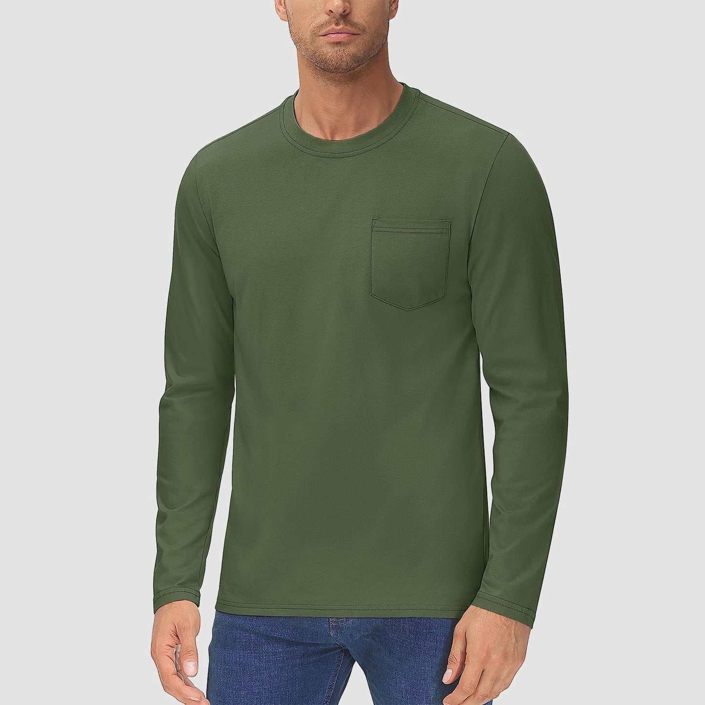 Men's lightweight long sleeve cotton shirt in solid colors, breathable moisture-wicking casual everyday fit