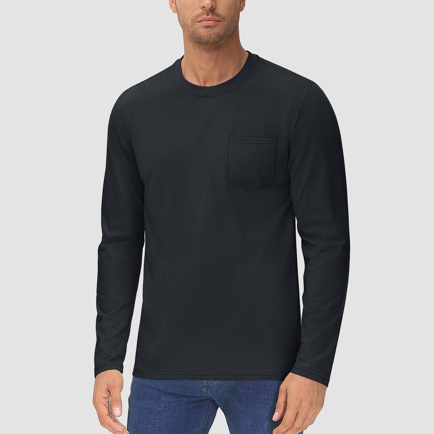 Men's lightweight long sleeve cotton shirt in solid colors, breathable moisture-wicking casual everyday fit
