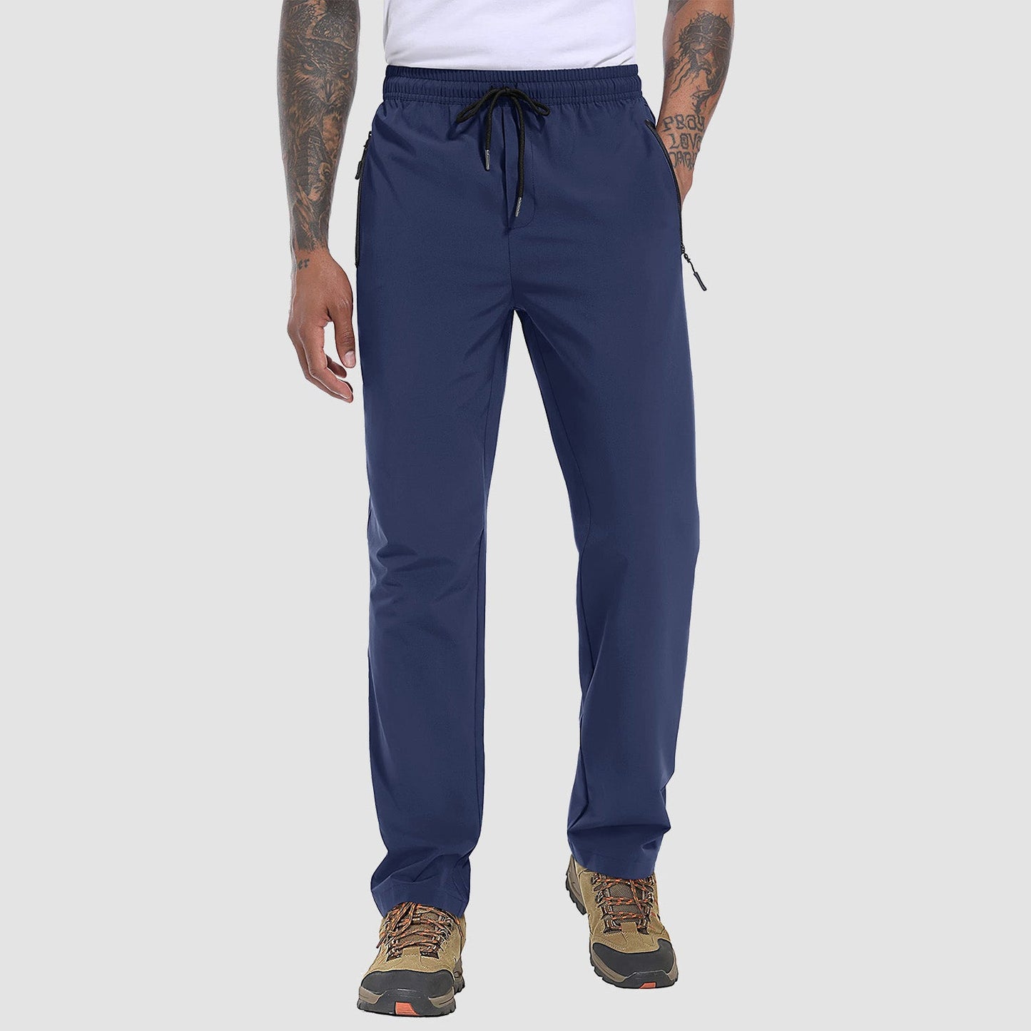 Men's lightweight stretch hiking pants quick-dry breathable travel trousers with 3 zipper pockets