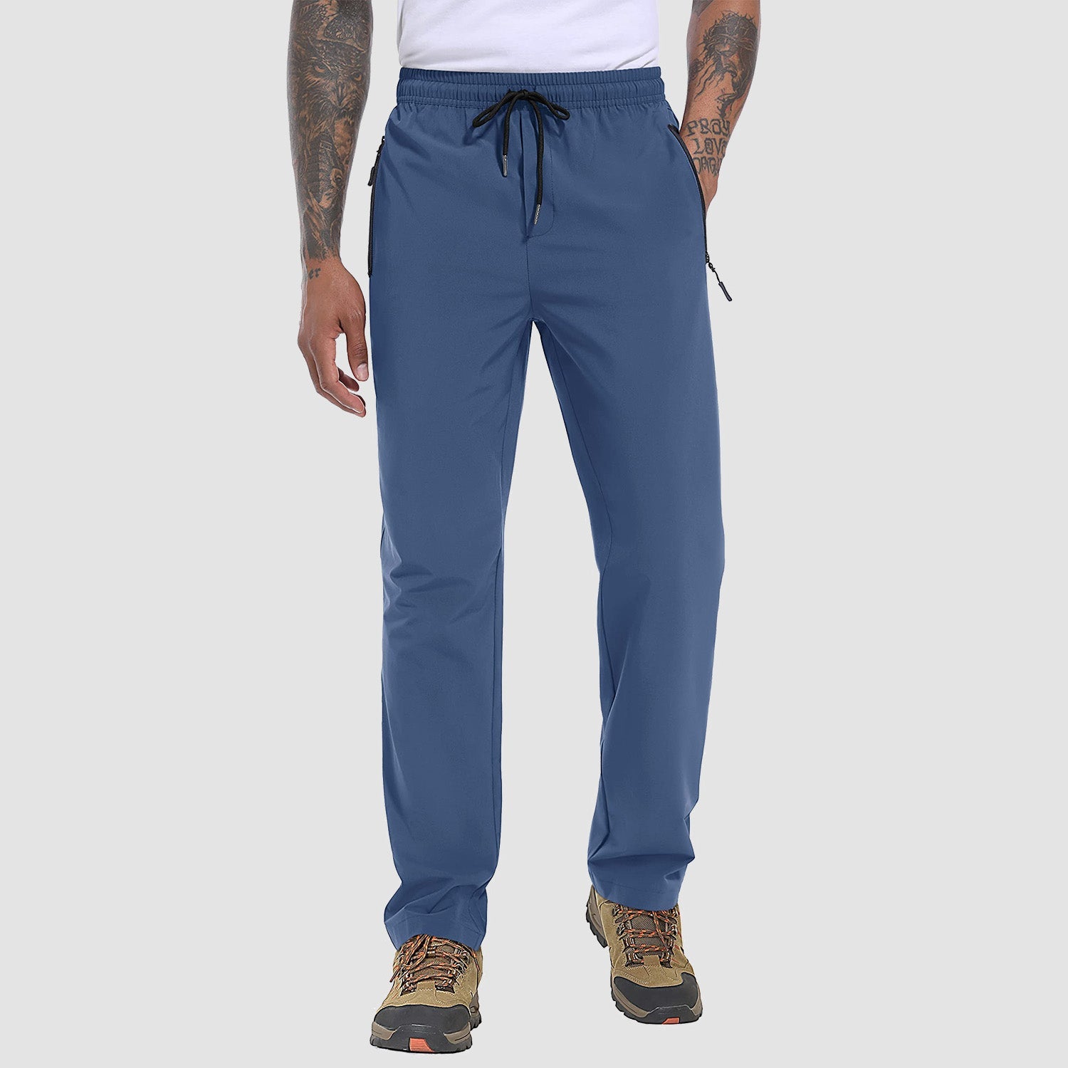 Men's lightweight quick-dry stretch hiking pants with 3 zipper pockets, breathable travel trousers