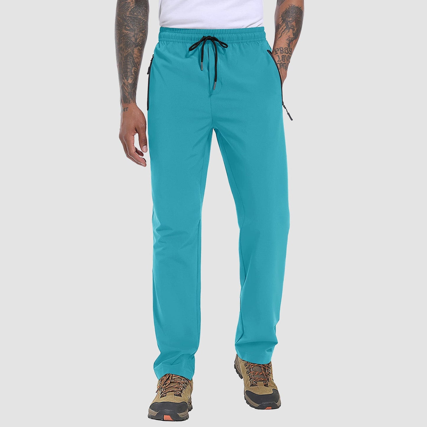 Men's lightweight quick-dry stretch hiking pants with 3 zipper pockets, breathable polyester-spandex travel trousers