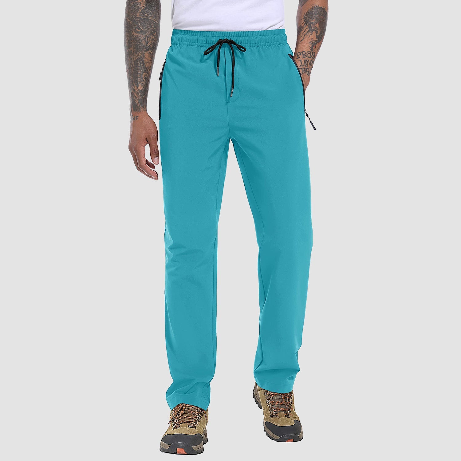 Men's lightweight quick-dry stretch hiking pants with 3 zipper pockets, breathable polyester-spandex travel trousers