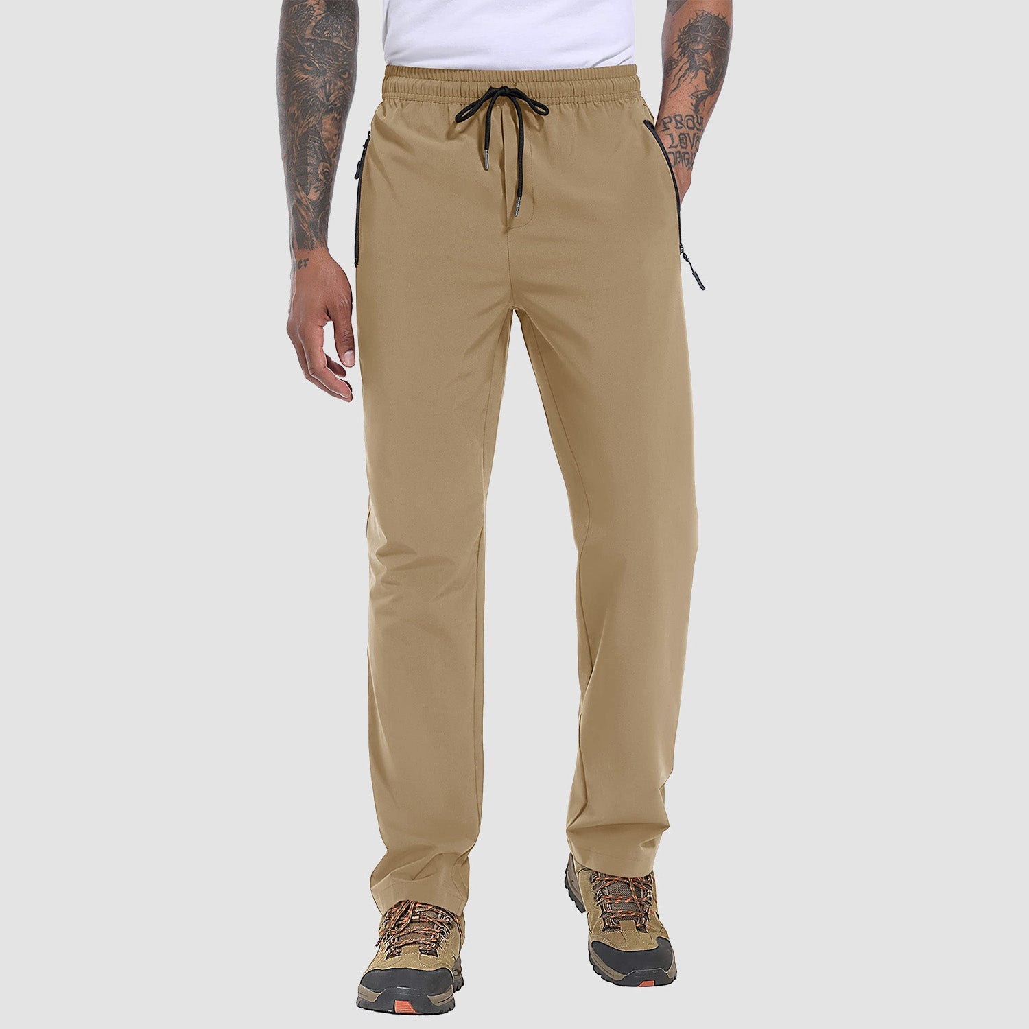 Men's lightweight stretch hiking pants quick-dry breathable travel trousers with 3 zipper pockets