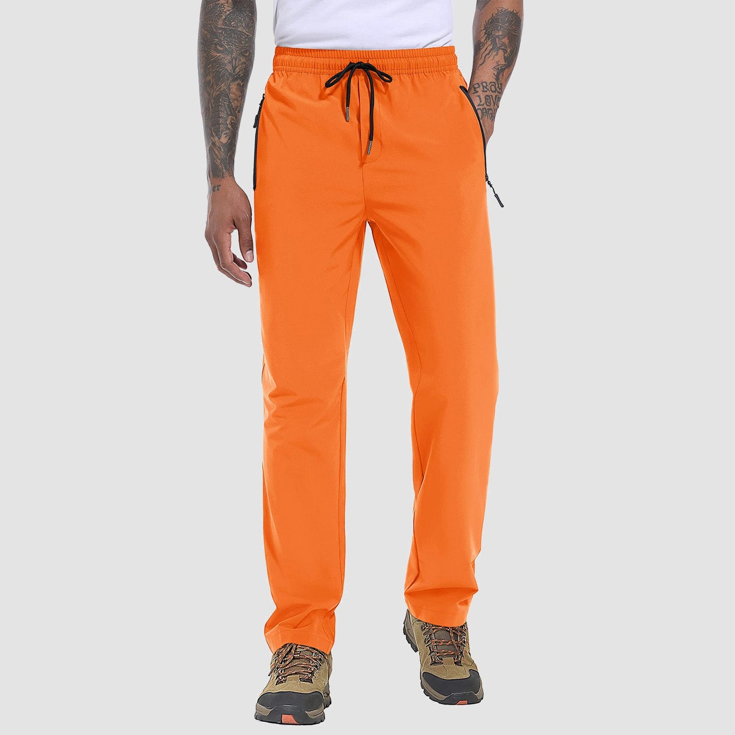 Men's lightweight quick-dry stretch hiking pants with 3 zipper pockets, breathable travel trousers