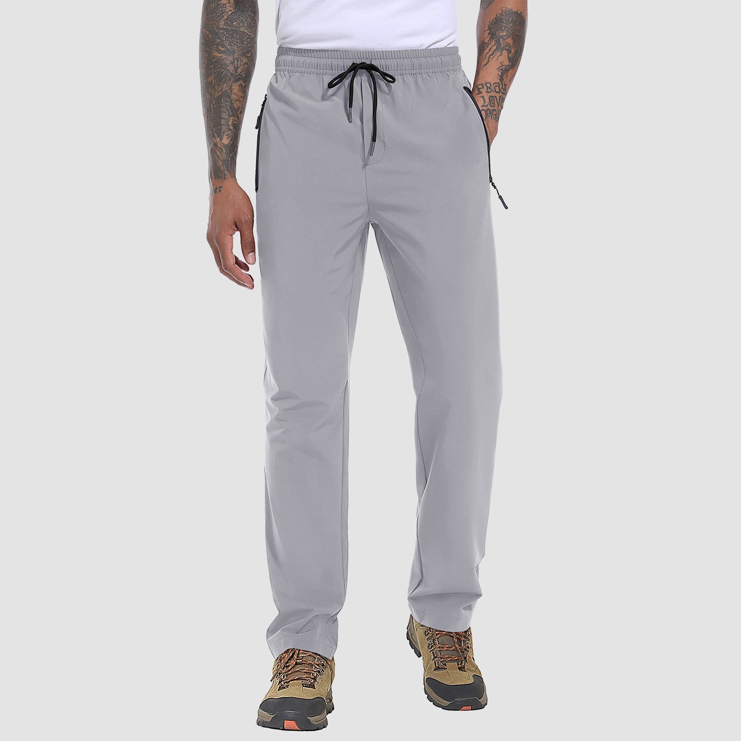 Men's lightweight stretch hiking pants quick-dry breathable travel trousers with 3 zipper pockets