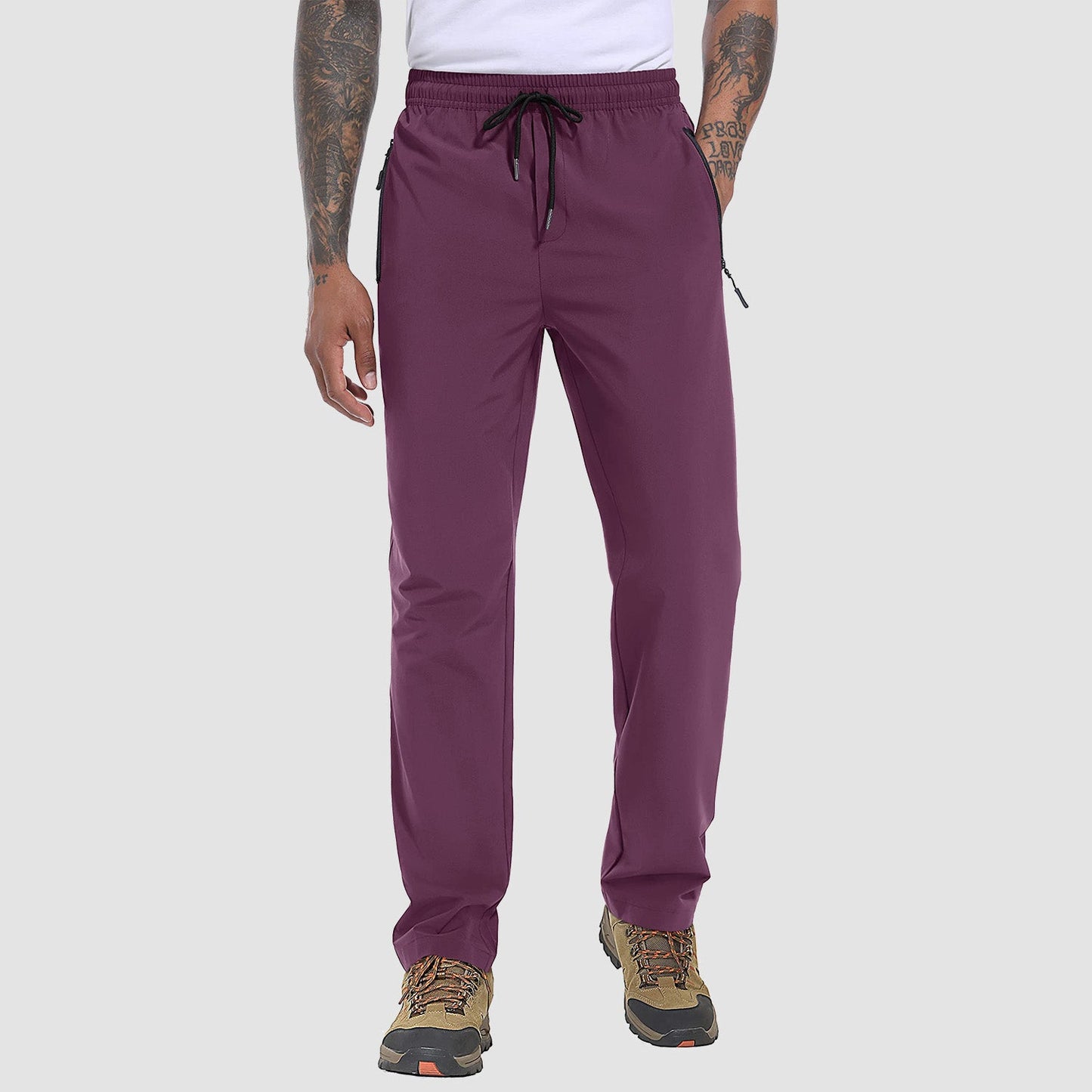 Men's lightweight quick-dry stretch hiking pants with 3 zipper pockets, breathable travel trousers
