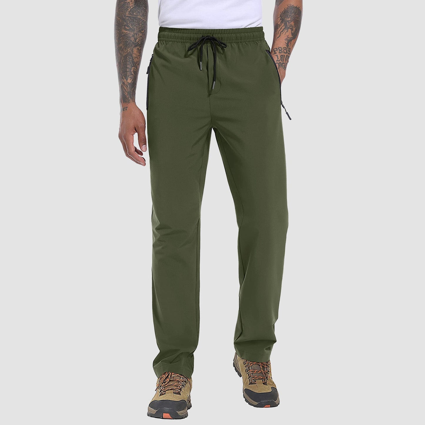 Men's lightweight stretch hiking pants quick-dry breathable travel trousers with 3 zipper pockets