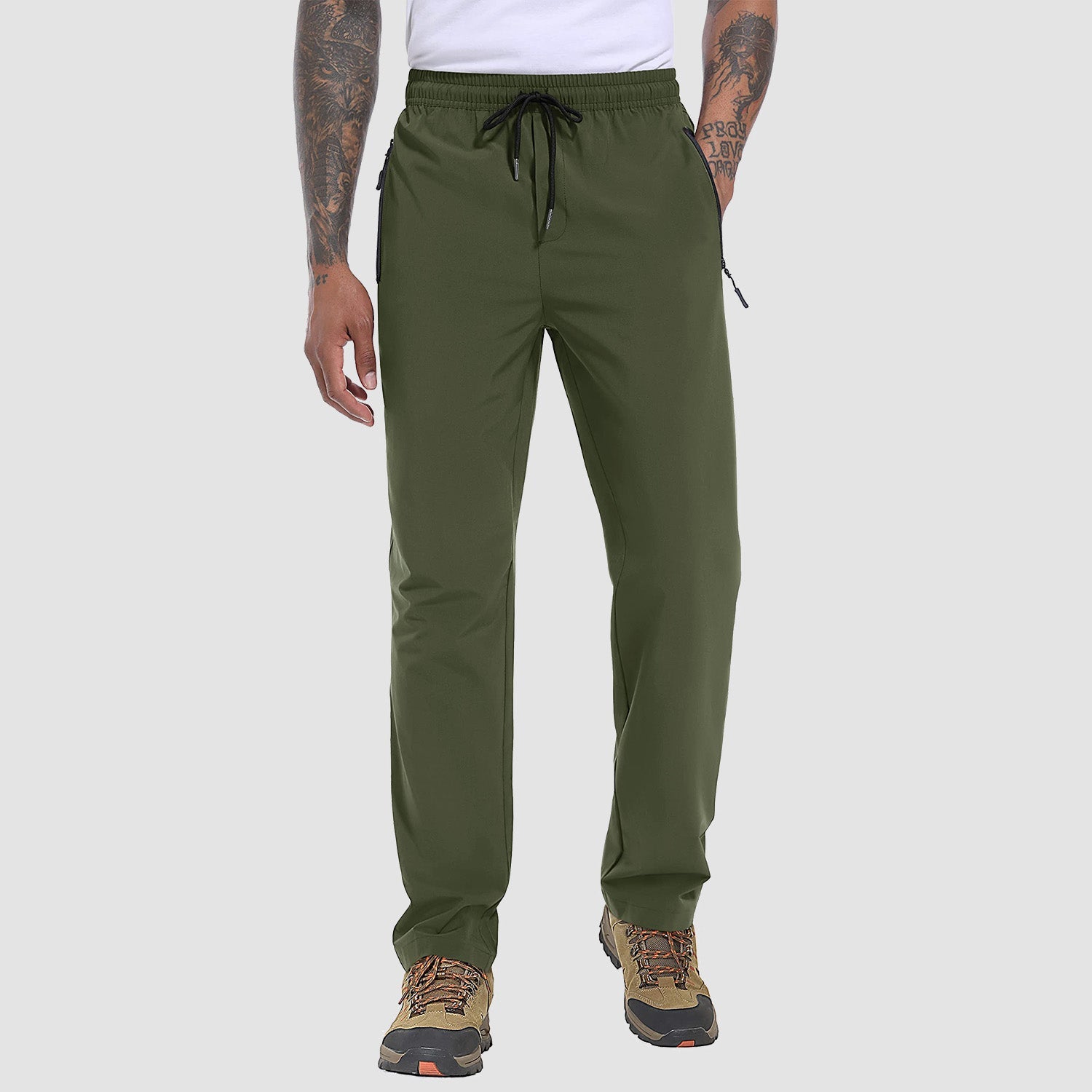 Men's lightweight stretch hiking pants quick-dry breathable travel trousers with 3 zipper pockets