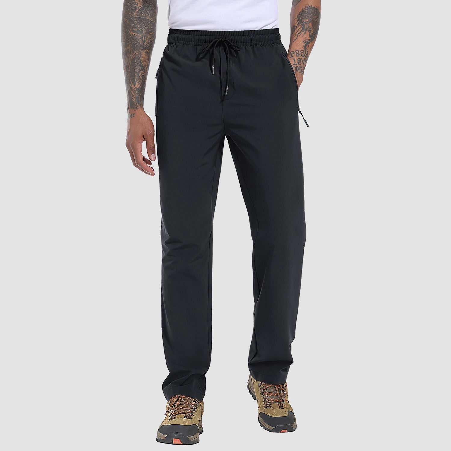 Men's lightweight quick-dry stretch hiking pants with 3 zipper pockets, breathable travel trousers