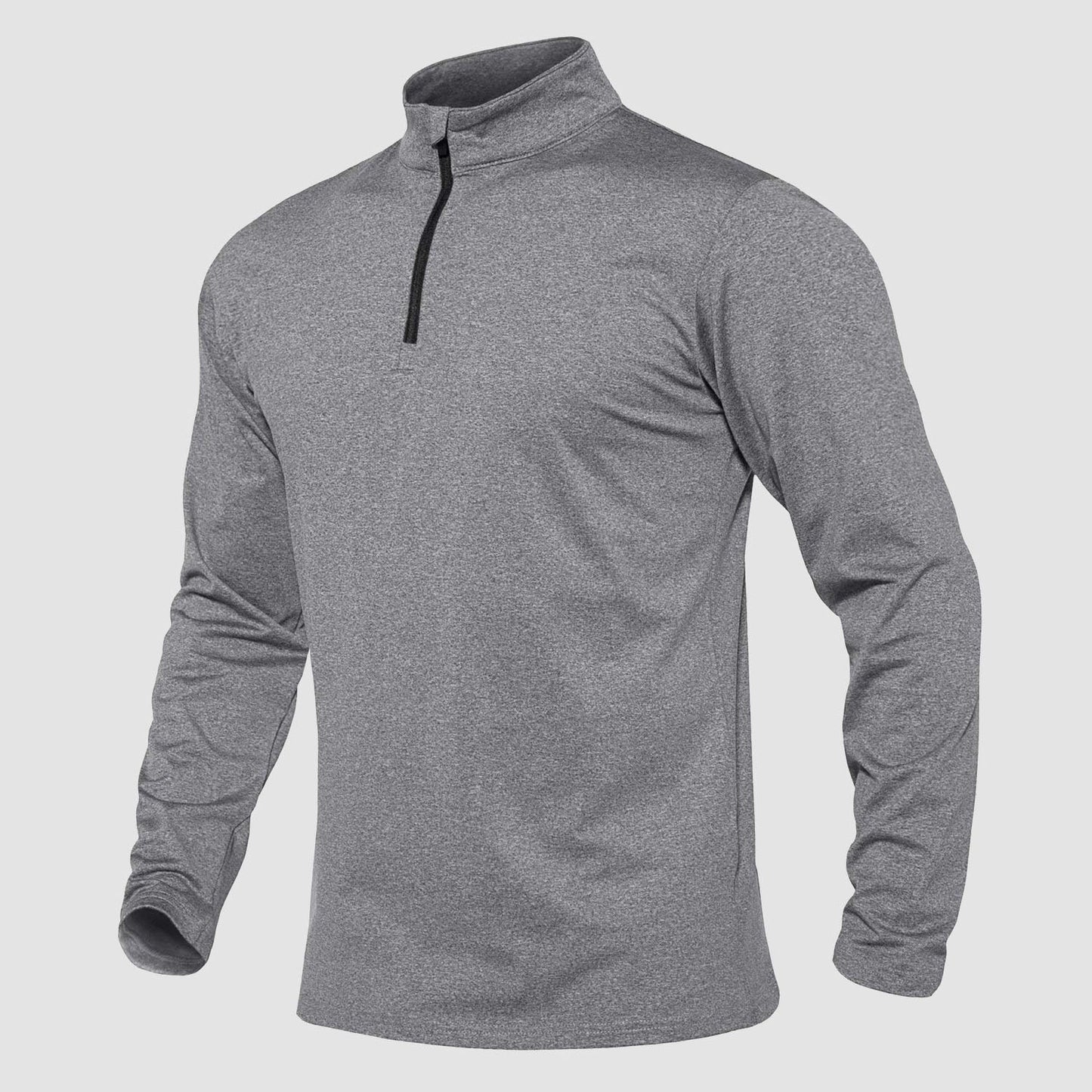 Men's athletic quarter-zip fleece sweatshirt in neutral tone, long sleeve with 1/4 zip collar