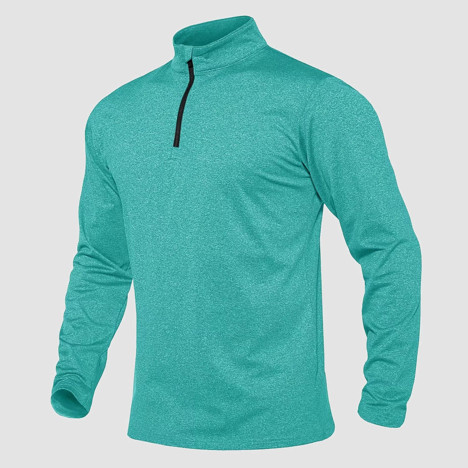 Men's athletic quarter-zip fleece sweatshirt in neutral tone, long sleeve with 1/4 zip collar