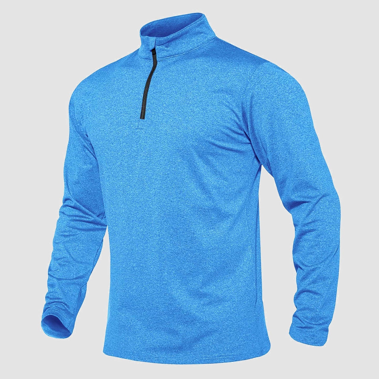 Men's athletic quarter-zip fleece sweatshirt in neutral tone, long sleeve with 1/4 zip collar