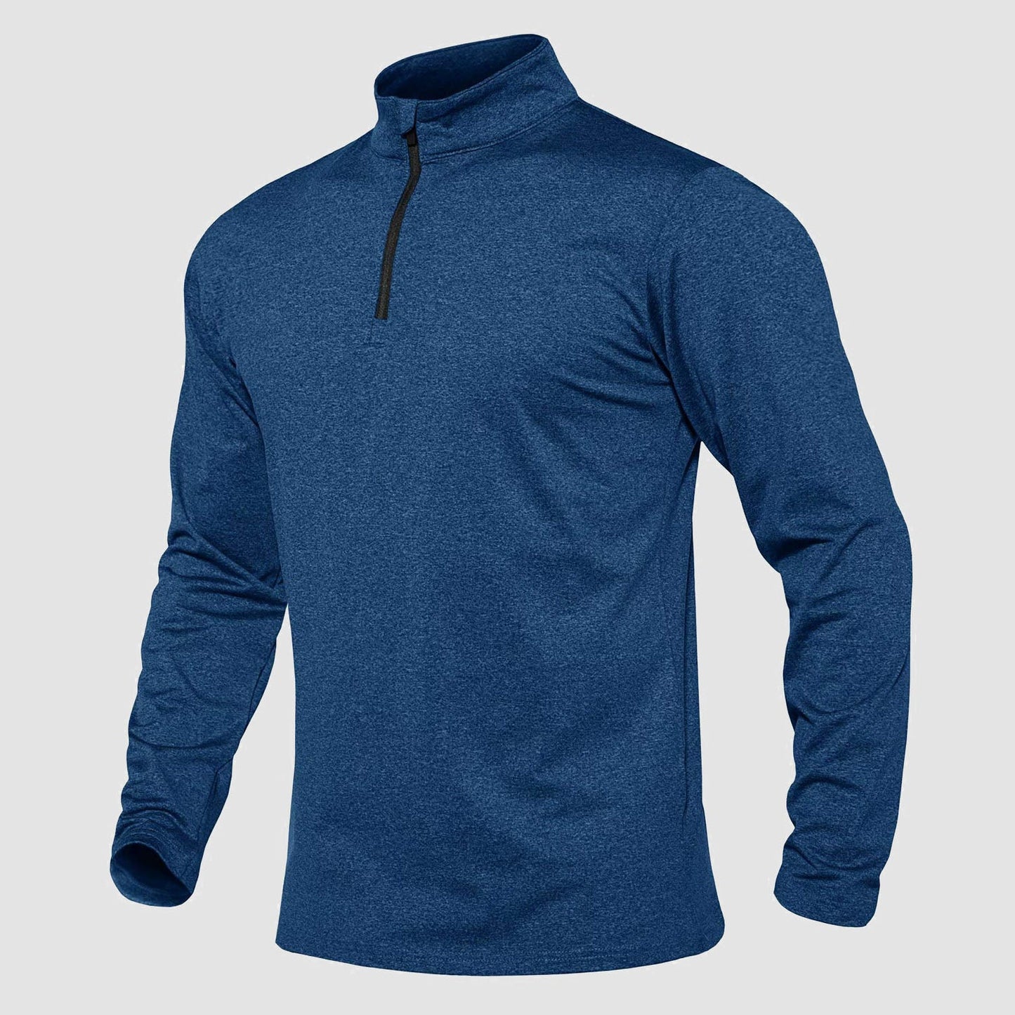 Men's athletic quarter-zip fleece sweatshirt in neutral tone, long sleeve with 1/4 zip collar