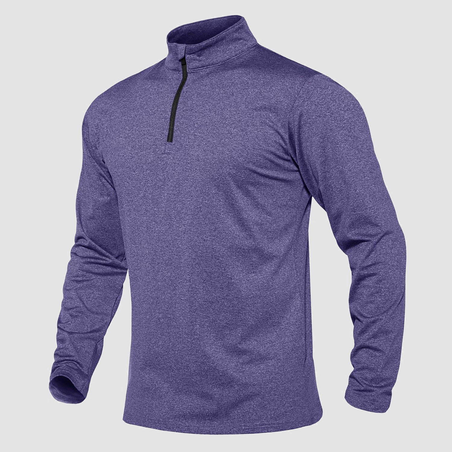 Men's athletic quarter-zip fleece sweatshirt in neutral tone, long sleeve breathable polyester-spandex blend