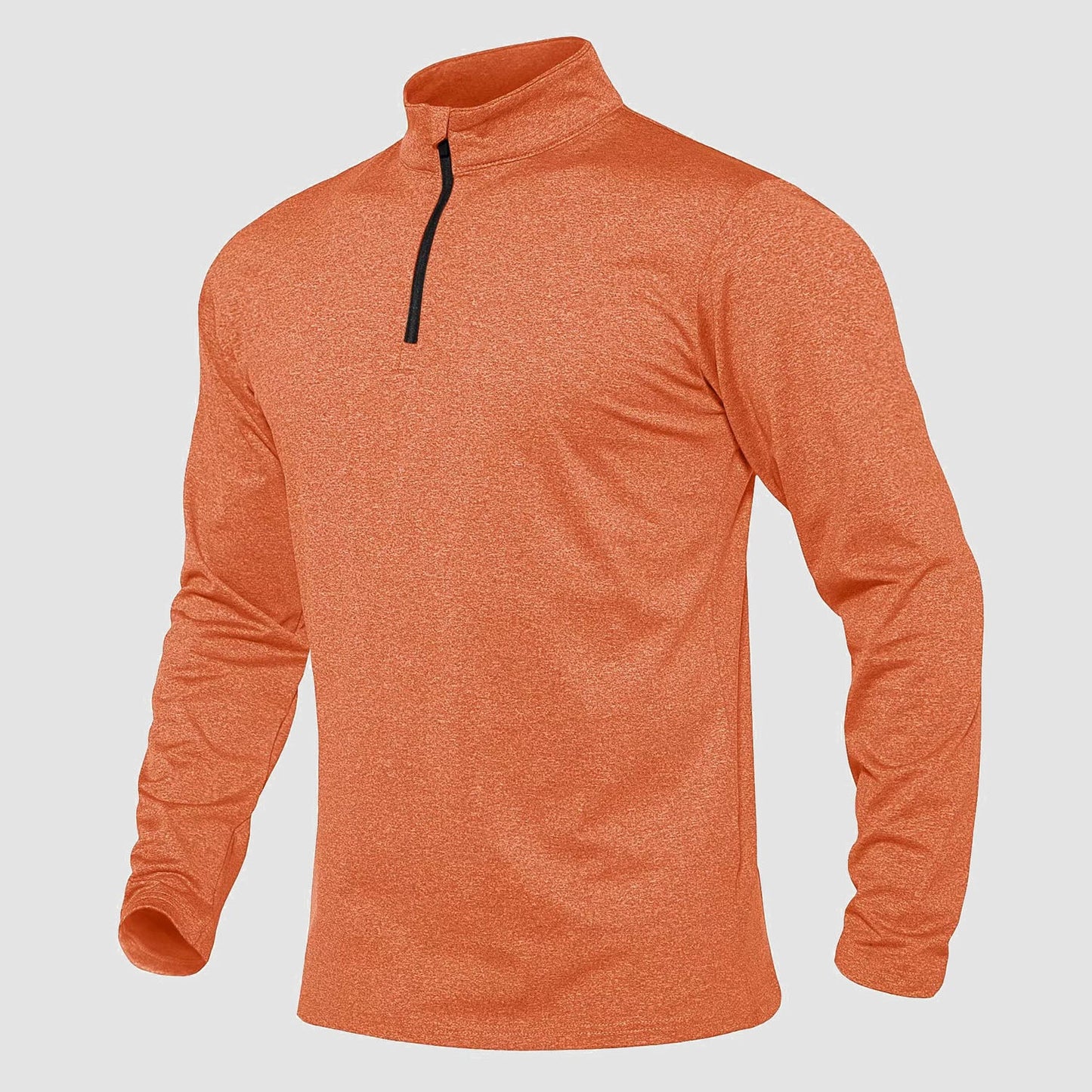 Men's gray athletic quarter-zip fleece sweatshirt with long sleeves and breathable stretch fabric